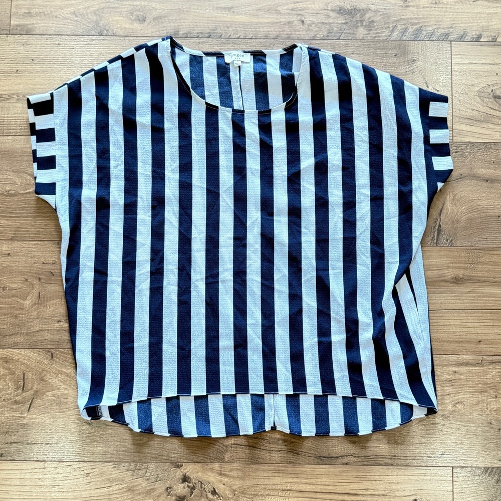 Umgee Top Shirt Womens Small Navy Blue White Striped Casual Pullover Blouse‎ S